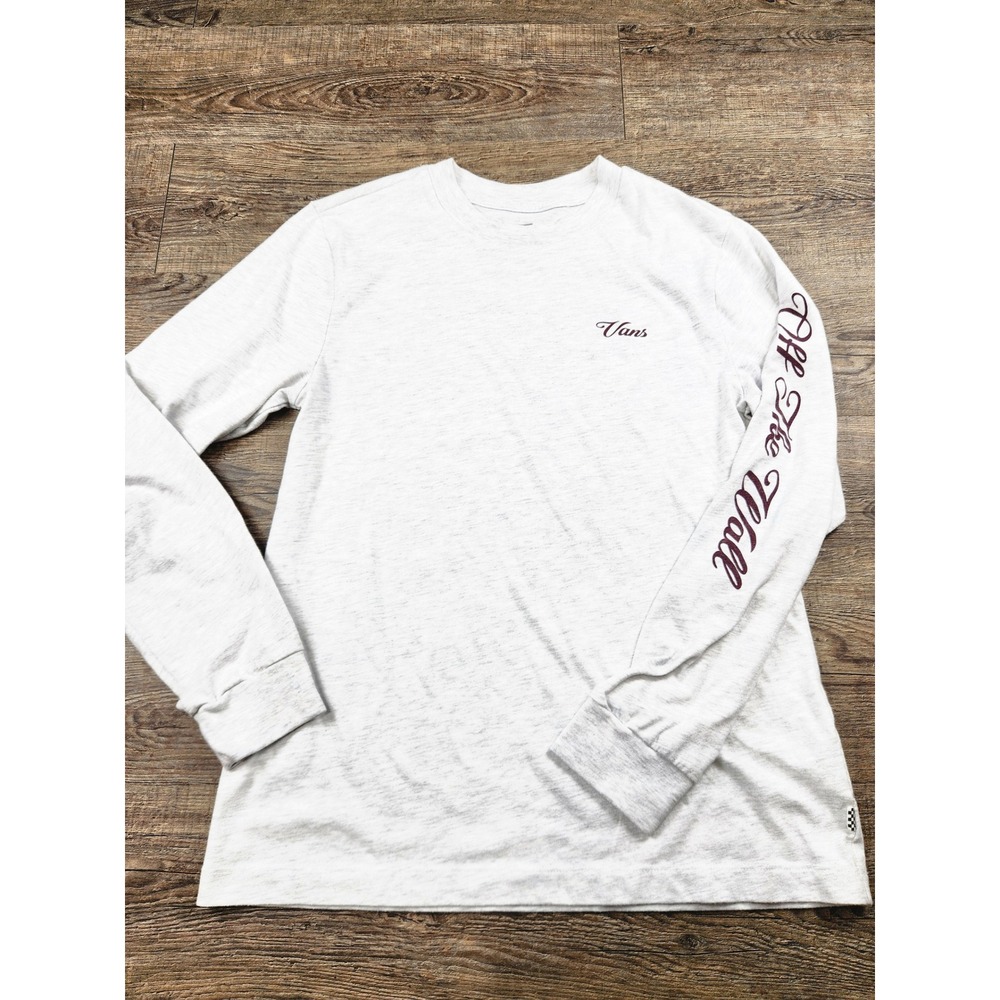 Vans Off The Wall Long Sleeve Graphic Tee Gray Burgundy Script Logo Medium